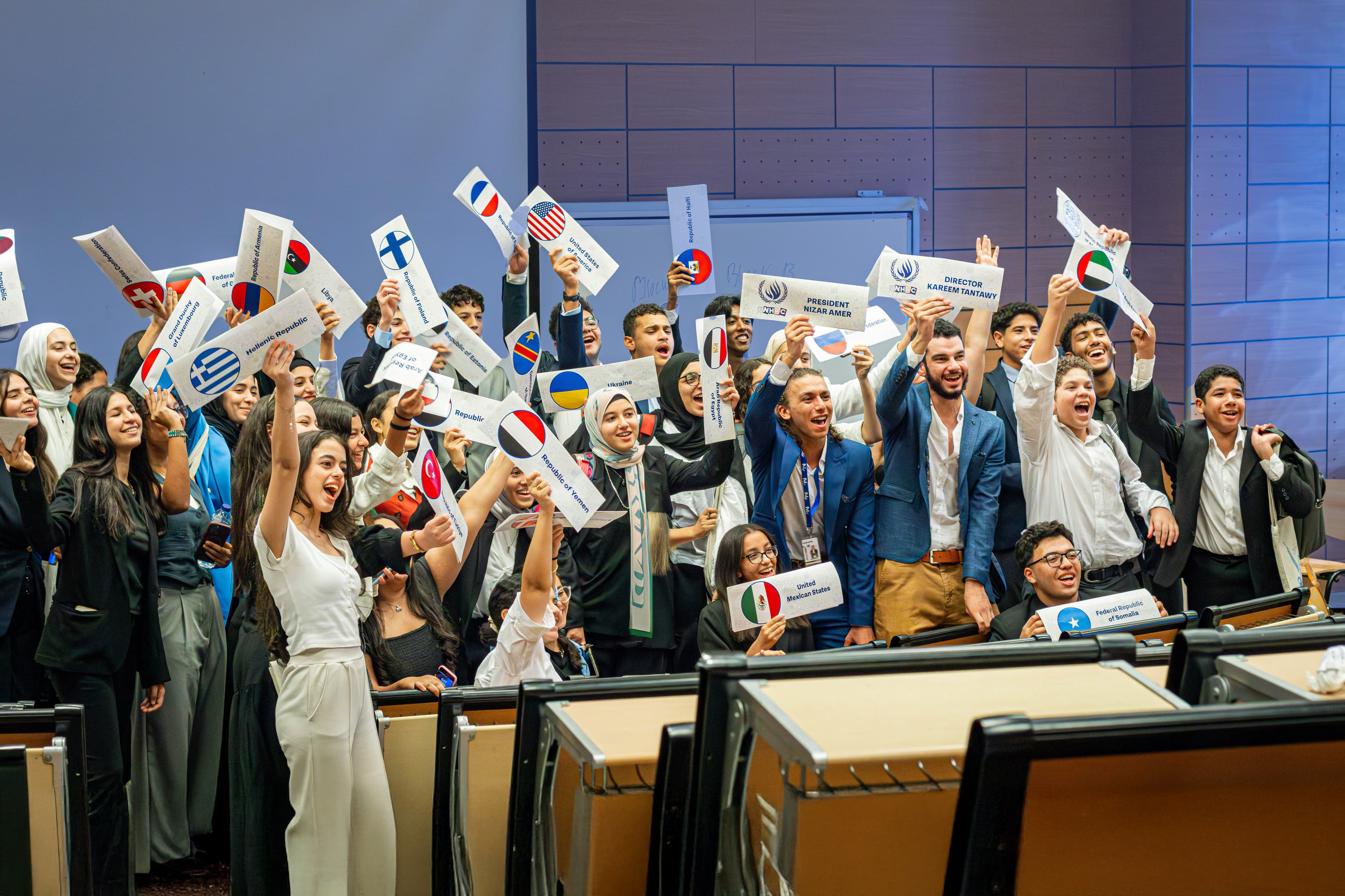 NIMUN delegates celebrating during conference